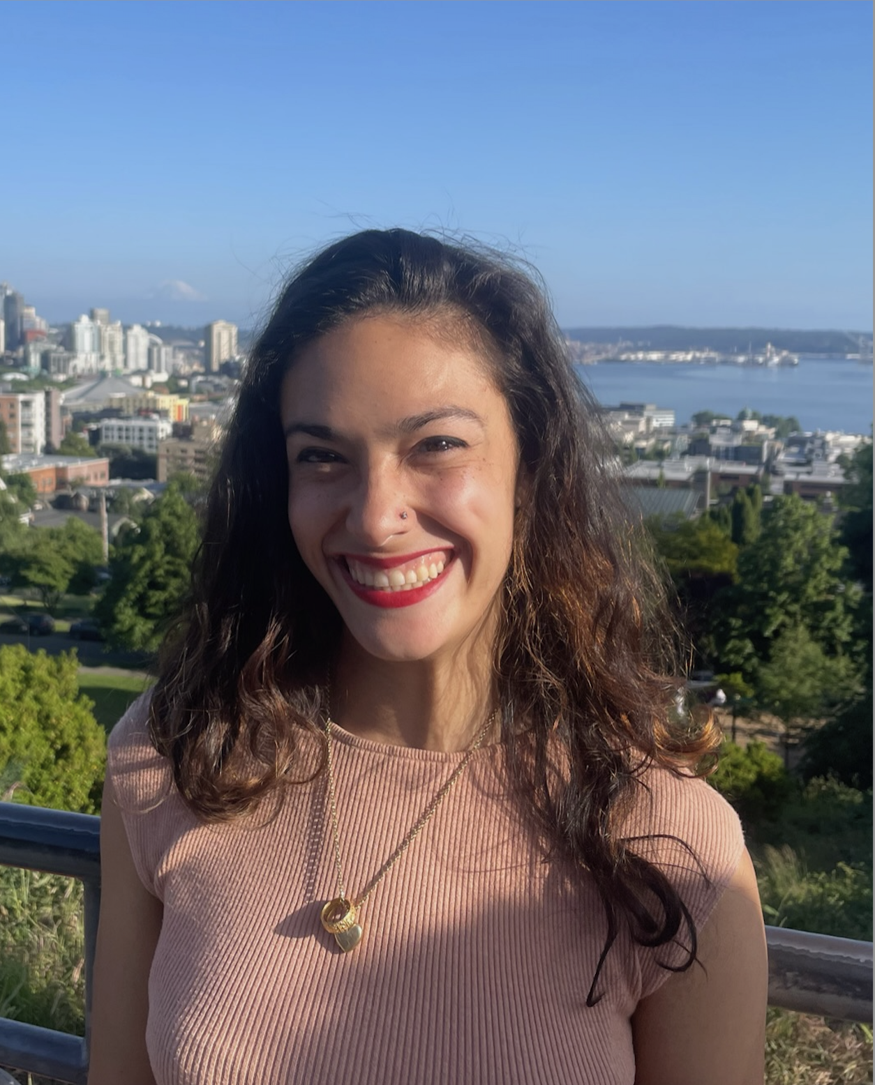 A woman smiling